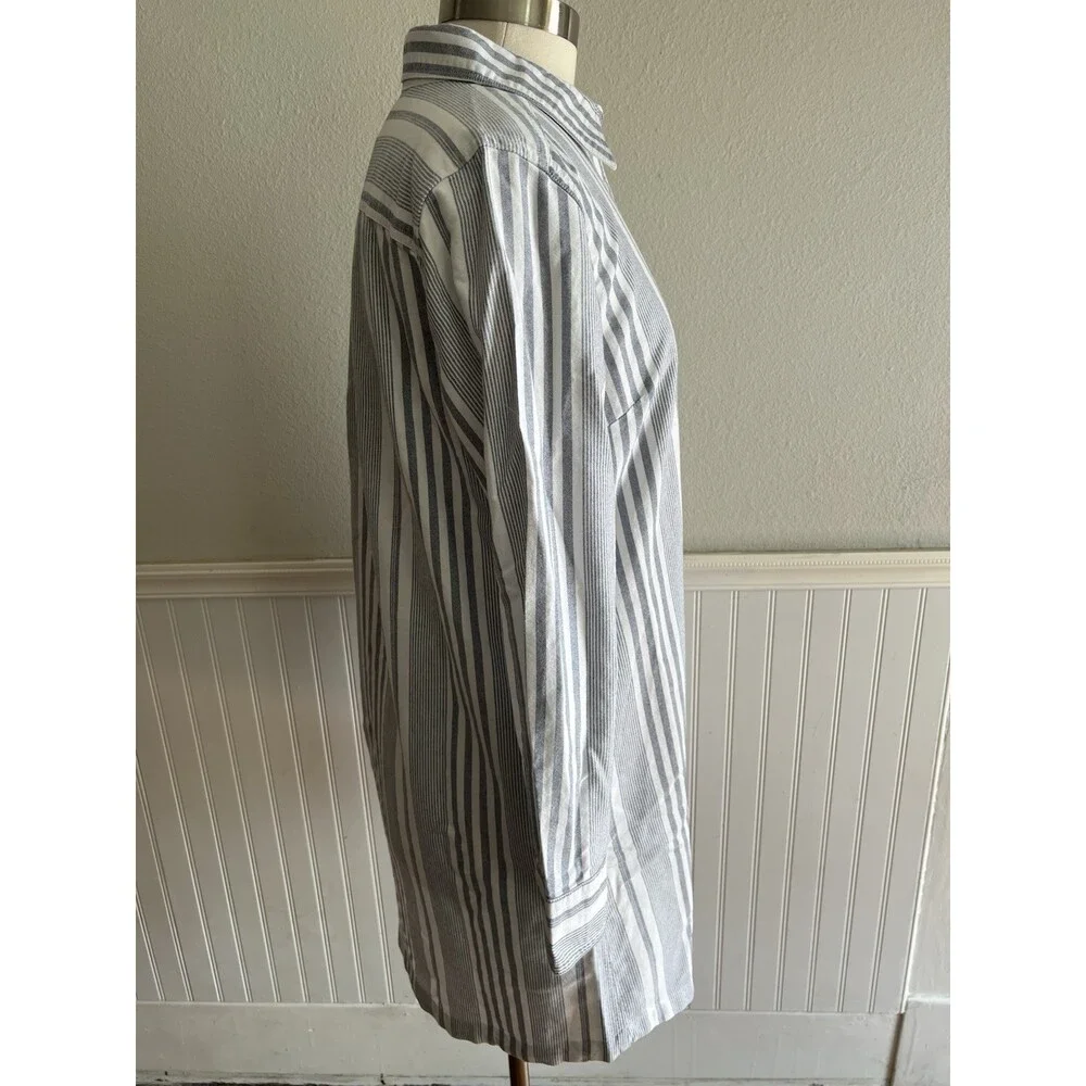Lands' End Long Sleeve Collared Shirt Dress 100% Cotton Pockets Blue Striped M - Picture 2 of 10